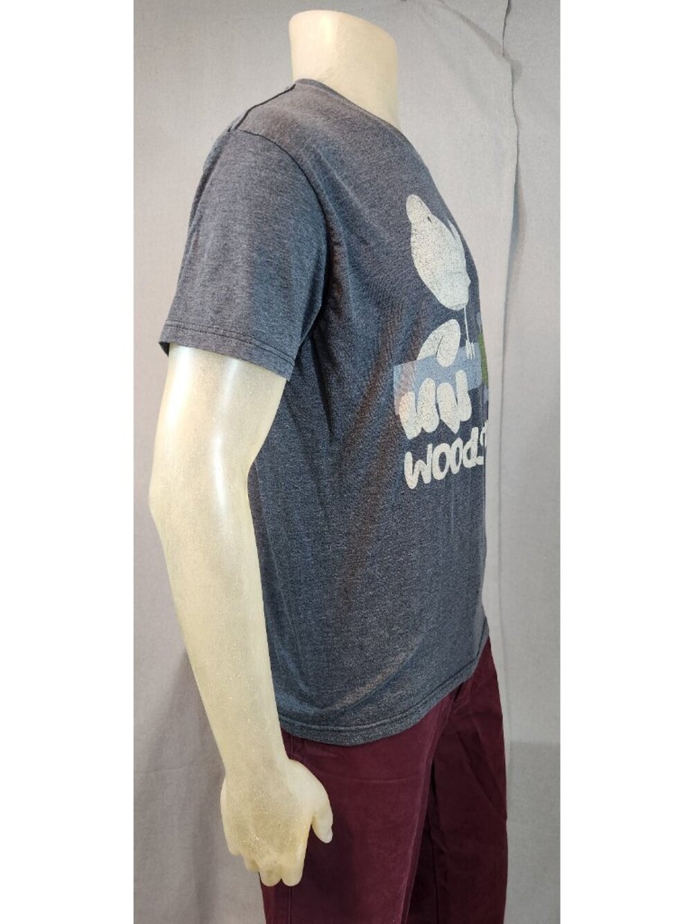 Woodstock Concert Gray Graphic Print LARGE Crew Neck Short Slv T Shirt Top USED - Picture 2 of 5